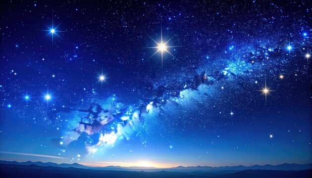 Majestic night sky showcases a vibrant galaxy with bright stars and a misty cosmic cloud