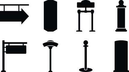 Black signpost silhouettes and navigation board vector set isolated on a clean white background © MDARIFUL