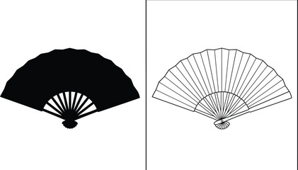 Fan Classic Hand-Held Set with Black Solid and Outline Versions for Traditional Design Concepts © Hridoy