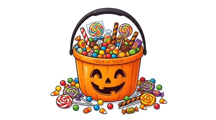 Halloween trick or treat bucket filled with assorted candies © Beli