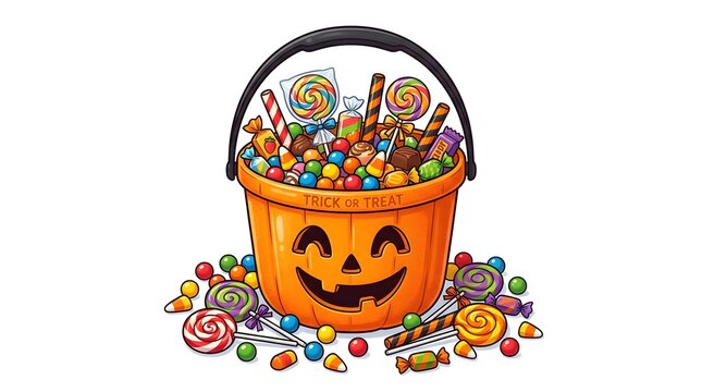 Halloween trick or treat bucket filled with assorted candies