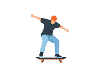 Fototapeta premium Young Man Skateboarder Performing Stunts and Balancing on Skateboard Flat Vector Illustration Design