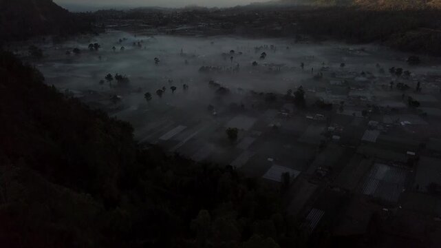 Beautiful landscape of foggy Pinggan village in Bali, Indonesia