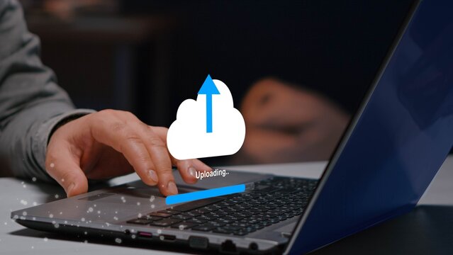 Cloud upload concept. cloud storage and file transfer icons, online data backup, secure document upload and digital storage technology.
