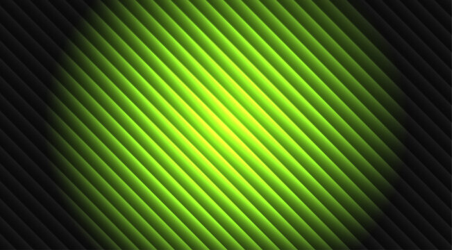 Abstract background, with diagonal stripes, vibrant lime green, gradient spotlight effect, dark edges and, geometric parallel lines pattern