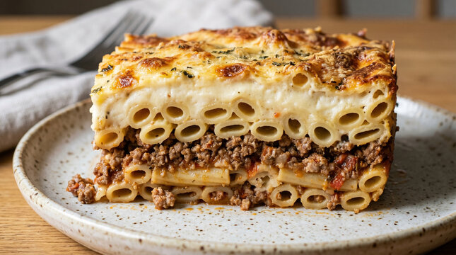 Pastitsio, layered texture close up