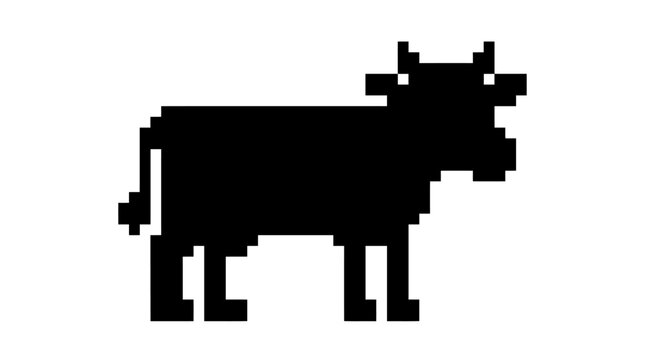 Pixel art cow silhouette farm animal icon.