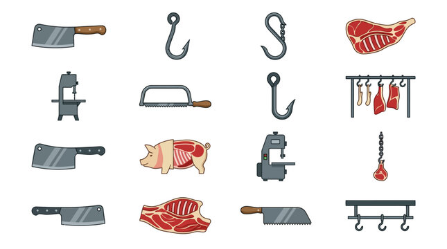 Butcher Shop Meat Cuts Tools.