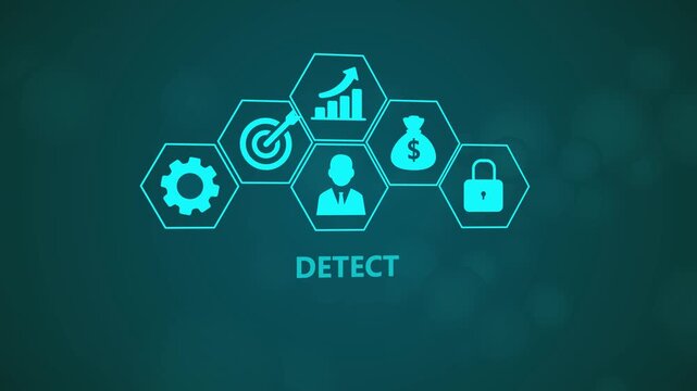Threat Detection Infographic Animation with Enterprise Security Icons and Digital Monitoring Network on Dark Background 4K black background visuals