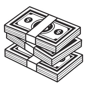 minimal black and white vector icon of cash stack