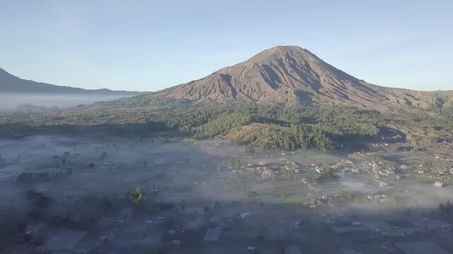 Beautiful landscape of foggy Pinggan village in Bali, Indonesia