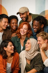 Obraz premium Diverse group joyfully smiling together.