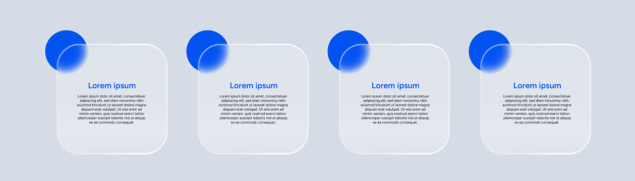 Modern Glassmorphism Infographic Template with 4 Steps, Frosted Glass UI Cards and Blue Accents