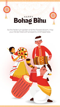 White and Black Minimalist Traditional Bohag Bihu Festival Greeting