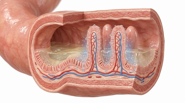 Cross section of intestinal villi showing blood circulation