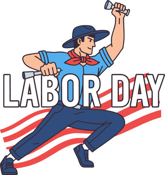 Labor Day Illustration with Patriotic American Worker Vector