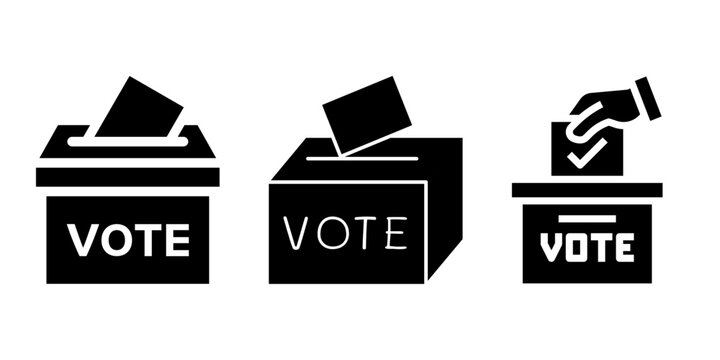 Democratic election ballot box with vote paper vector icon. Silhouette symbol for political casting, citizen voting, referendum, and presidential election days.