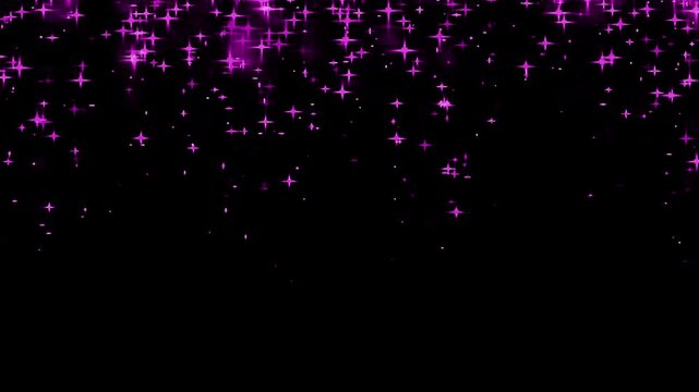 Purple sparkling stars coming from top to bottom on black background 4k video	