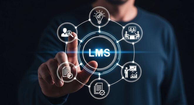 Businessman using smartphone for LMS learning management system online corporate education