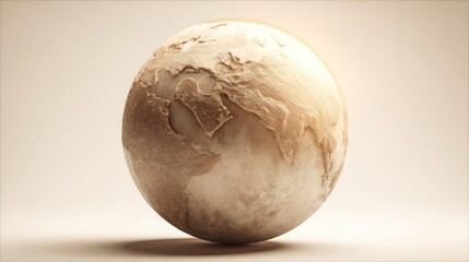 Fototapeta premium A single textured and naturally colored egg with a rough surface stands upright against a soft neutral background