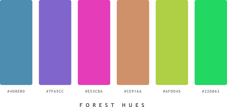 Forest hues color palette vector collection featuring professional vibrant shades for graphic design and artistic projects.