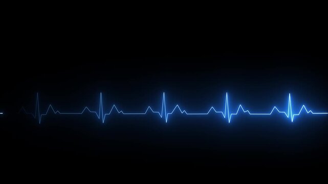 Neon glowing heartbeat and pulse rate animation. blue color heartbeat showing pulse 4k animation video on  black background