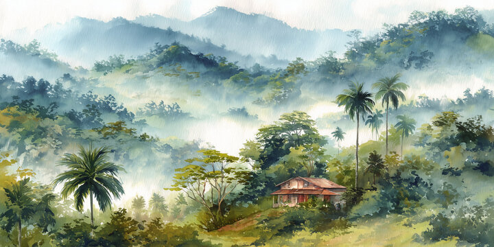 Costa Rica Watercolour Landscape