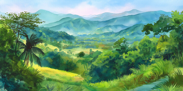 Costa Rica Watercolour Landscape