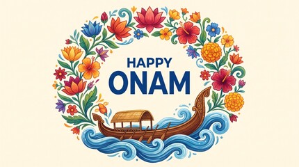 Happy Onam Floral Paper Art Boat Design