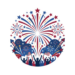 Obraz premium Seamless vintage Fourth of July patriotic vector pattern featuring heart with American flag, fireworks and stars, floral ornament illustration wallpaper design USA retro style