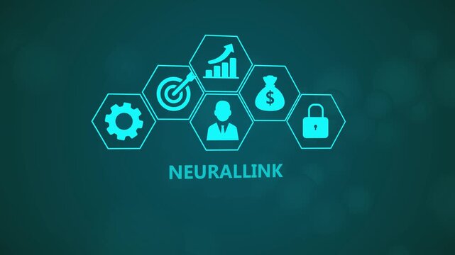 Neural Interface Technology Infographic Animation with Futuristic Brain Innovation Icons on Dark Background 4k animation video