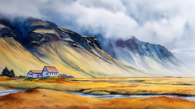 Iceland Watercolour Landscape