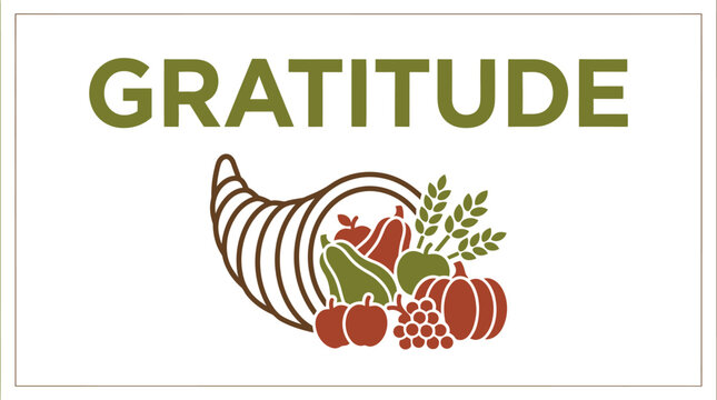 Gratitude typography and cornucopia icon for Thanksgiving celebration