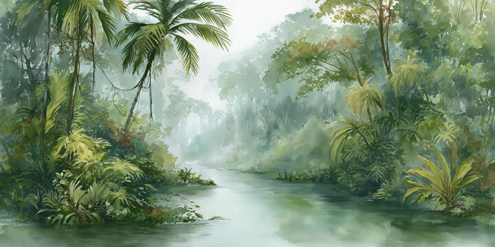 Amazon Rainforest Watercolour Landscape