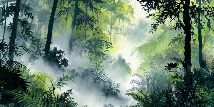 Amazon Rainforest Watercolour Landscape