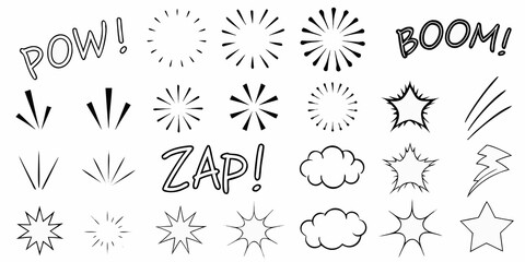 Comic Book Sound Effect Illustrations Black And White Line Art © Raju