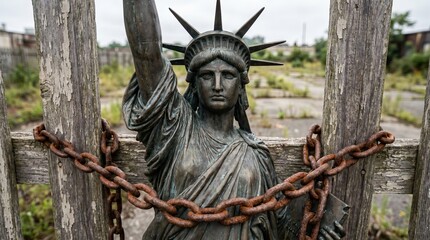 Fototapeta premium Bronze Model of Liberty Surrounded by Chain
