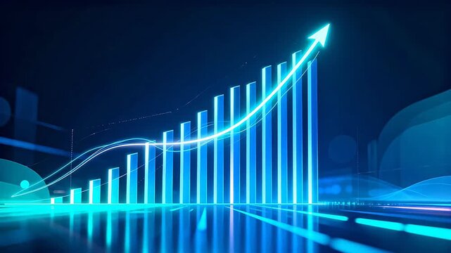 Blue glowing bar chart with upward arrow