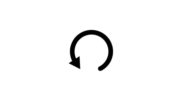 Black circular rotation arrow animation, counterclockwise loop icon on Alpha channel, minimalist symbol