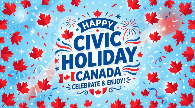 Happy civic holiday canada celebration with maple leaves