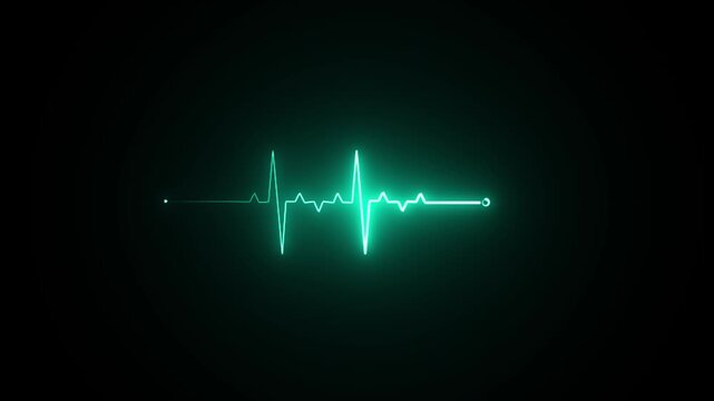 Neon heartbeat and monitor animation, red heart beat line animation on black background, ECG neon electrocardiogram pulse 4k video motion