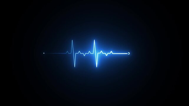 Neon heartbeat and monitor animation, red heart beat line animation on black background, ECG neon electrocardiogram pulse 4k video motion