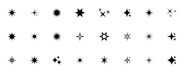 Obraz premium Star shape sparkle icon perfect for graphic design and branding. Black sparkle effect vector art elements isolated on white background.