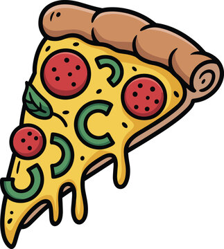 A single delicious slice of pepperoni and bell pepper pizza food vector on white background.
