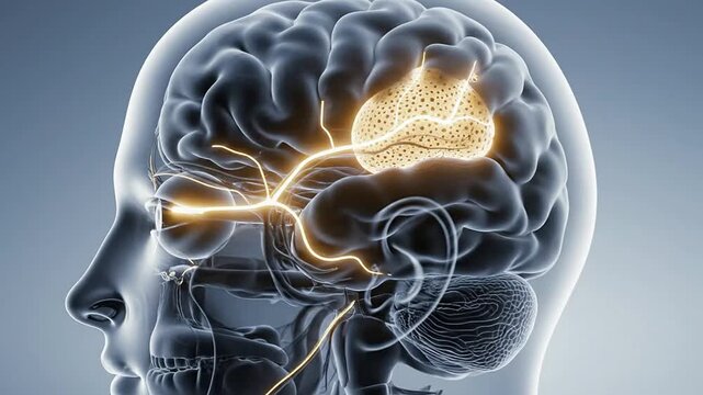 Detailed 3D Anatomy Model of Human Head in Side Profile Featuring Brain, Eye, and Neural Pathways for Medical Education and Research