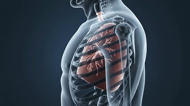 Detailed Human Anatomy Illustration Featuring Lungs As The Focal Point Against A Dark Background For Medical And Educational Use