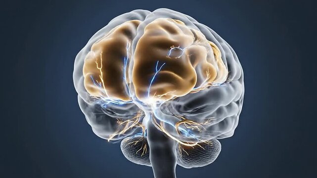 Detailed Rear View Brain Anatomy Animation Featuring The Occipital Visual Cortex In A Futuristic Style With Glowing Elements