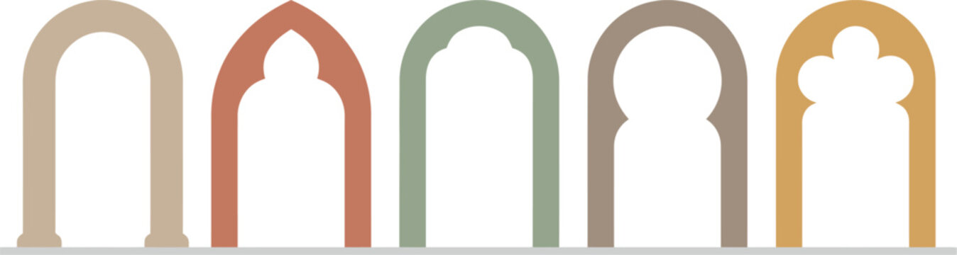 Set of five different architectural arch vector icons on white background