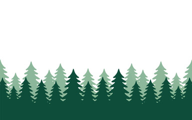 Minimalist pine forest vector border, evergreen tree silhouette landscape, green coniferous woodland background for nature branding © InfinoArt