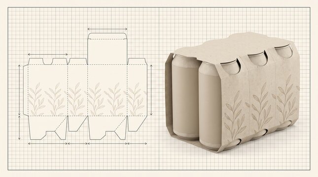 Eco-friendly 6-pack can carrier dieline and packaging mockup